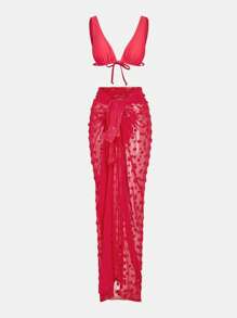 Maija Damen einfarbiger Schnür-sexy Bikini Badeanzug Set für den Sommerstrand