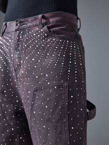 NEON BLANC Quần Jeans Denim Dài Đính Đá Đính Đá Thoải Mái Rộng Cho Nam - Màu tím hoa cà - Xem 4