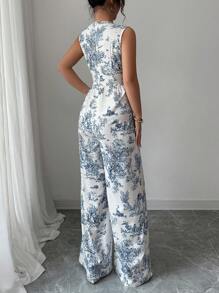 Selianne 女式花卉印花 V 领无袖连体裤（夏季） - 彩色 - 查看 2