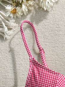 Swim Mod Women's Casual Vacation & Beach Plaid Print Swimwear Top For Summer