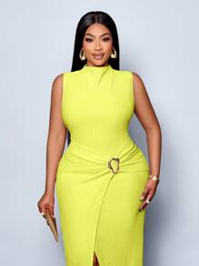 SOLERSUN 女士优雅纯色无袖立领扭花连衣裙，适合圣诞派对度假和约会和情人节约会