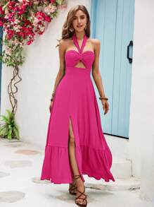 Vivid Eden 女士度假无袖连衣裙 - 玫紅色 - 查看 3