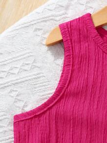 SHEIN Explorewe 2件套年轻女孩无袖纯色圆领背心和宽松纯色短裤套装 - 玫紅色 - 查看 6