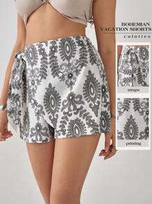 Florisole Women's Bohemian Island Resort Tie Waist Shorts, Spring/Summer - Multicolor - View 1