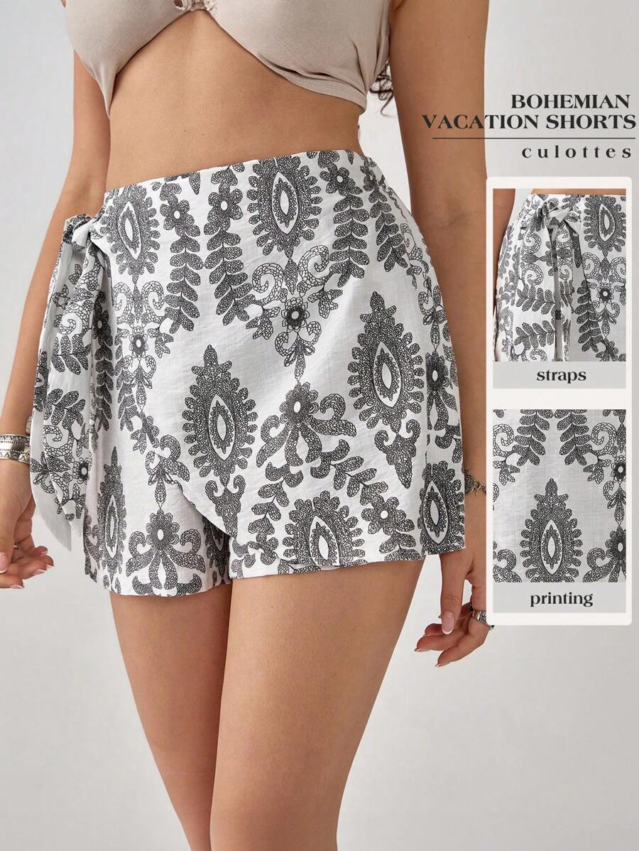Florisole Women's Bohemian Island Resort Tie Waist Shorts, Spring/Summer - Multicolor - View 1