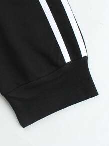 Manfinity Homme 男士条纹带侧盖口袋抽绳腰运动裤，适合丈夫、男朋友的礼物，男士慢跑裤，黑色，男士条纹运动裤