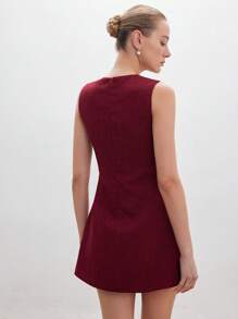 Aveloria Rosie 安格拉红色纯色优雅别致淑女法式情人节约会百搭粗花呢面料领蝴蝶结水晶装饰无袖迷你连衣裙