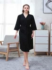 1 Stück schwarzer leichter und modischer Bademantel für Zuhause und Strand, schnelltrocknend und hautfreundlich, Paar-Homewear, minimalistischer karierter Bademantel Sommer Hochzeit Heim Badezimmer Dekor