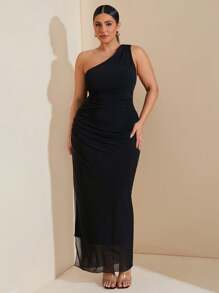 SHEIN BAE Quần áo cỡ lớn cho phụ nữ Váy cưới Váy phù dâu Váy dự tiệc Váy hẹn hò Váy ngày lễ Váy mùa hè cỡ lớn cho phụ nữ, Váy dự tiệc ngày lễ thanh lịch, Váy sinh nhật, Ngày lễ tình nhân, Váy satin, Váy lệch vai bất đối xứng Váy một vai cỡ lớn Váy mùa hè, Cổ áo bất đối xứng, Eo xếp ly Xẻ hai bên Quần áo Maxi cho phụ nữ - màu đen - Xem 1