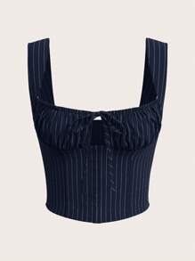 SHEIN ICON Women's Y2k Office Wwomen Outfits Casual Tie Front Striped Wide Strap Tank Top For Everyday Wear
