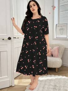 Napfluff CURVE Napfluff CURVE 大码女式樱桃印花圆领短袖睡袍，Moo Moo 睡裙 - 彩色 - 查看 5