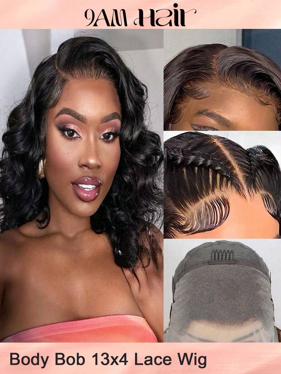 Bob Wig 13x4 Loose Body Wave Lace Front Glueless Wigs Human Hair Short Bob Wigs For Women Human Hair Natural Black Color 180% Density - SNatural - View 1