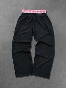 PAVTROS Men's Side Stripe Drawstring Waist Loose Wide Leg Sweatpants, Streetwear, For Rave - Black - View 2