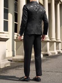 Manfinity AFTRDRK 男士简约前扣长袖上衣和长裤西装套装男士婚礼西装男士婚礼西装男士派对西装男士礼服西装 - 黑色 - 查看 2