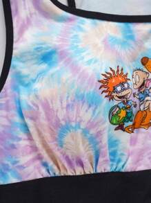 Nick 90s | SHEIN 大码舒适扎染卡通图案装饰文胸和内裤套装