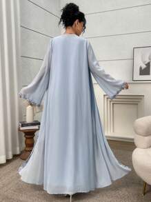 Yasmyna Women's Applique Decor Abaya Long Robe & Dress Suit Arab Style Outfit Modest Dresses For Women - Blue - View 2