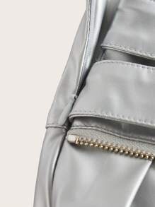 SHEIN ICON 女士银色低腰双腰带褶皱开衩中长裙 - 銀色 - 查看 3