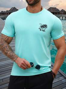 ResortEase 大码男士简约休闲 T 恤，日常穿着 - 藍色 - 查看 1