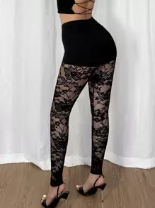 Calvaya Nuevos leggings de mujer de diseño moderno de 2 en 1 con parches de encaje
