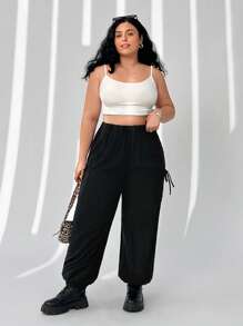 SHEIN EZwear 大码女式黑色休闲慢跑裤带口袋