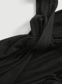 SHEIN MOD Plus Size Black Tie-Knot Design Backless Tank Top, Girls Style - Black - View 3