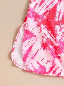 SHEIN Vestido casual con cuello redondo y estampado digital para niñas de entre 4 y 7 años, uso diario con estilo europeo y americano, primavera/verano - Rojo y blanco - Ver 4