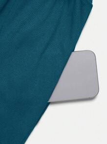 SHEIN Clasi Women's Solid Color Deep V Neck Ruffle Sleeveless Wide Leg Jumpsuit - Blue - View 4