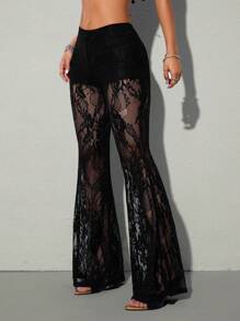 SHEIN ICON 女式 Y2k 性感西式女式低腰蕾丝喇叭裤，优雅时尚