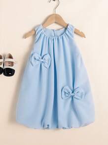 Vestido de tirantes blanco elegante, lindo y dulce para niñas pequeñas, de verano - Azul - Ver 1