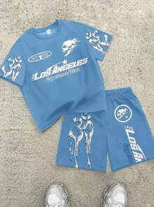 SHEIN Bolty Tween Boy Casual Simple Short Sleeve Crew Neck 2 Pieces Set, Suitable For Summer - White - View 1