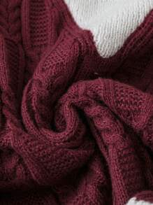 SHEIN LUNE Suéter de punto de manga larga con bloques de color para mujer talla grande, jersey de punto para otoño e invierno - Burdeos - Ver 3