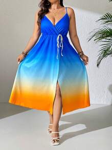 SHEIN Clasi Váy xẻ tà họa tiết hoa nhiệt đới nhiều màu sắc cỡ lớn - Nhiều màu - Xem 5