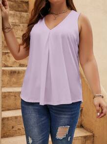 EMERY ROSE Áo hai dây xếp ly cổ chữ V cỡ lớn cho nữ - Màu tím hoa cà - Xem 1