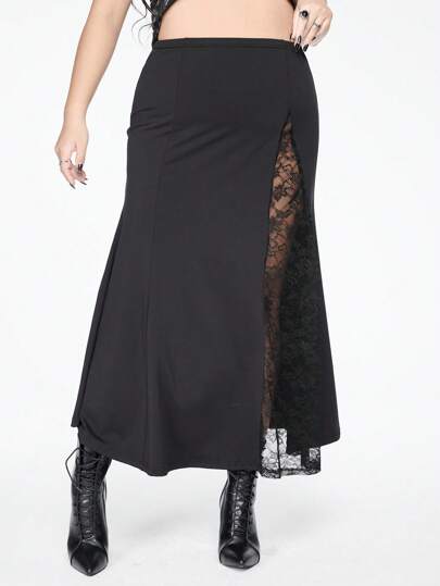 Goth Gonna a tubino con inserto in pizzo e coda di pesce, per taglie comode