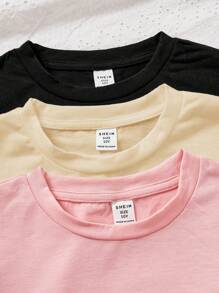 SHEIN Leap Crew Tween Girls Casual Minimalist Cartoon Graphic Multi-Piece T-Shirts, Suitable For Summer - Multicolor - View 5