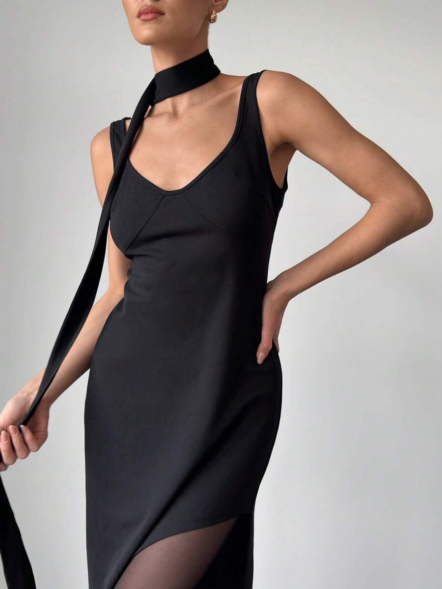 Firerie Women's Solid Deep V-Neck Spaghetti Strap Dress