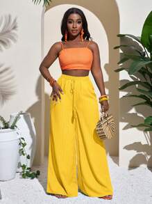 Slaydiva Women's Full Length Geometric Pattern Green Loose Palazzo Pants For Music Festival & Holiday Yellow - Yellow - View 6