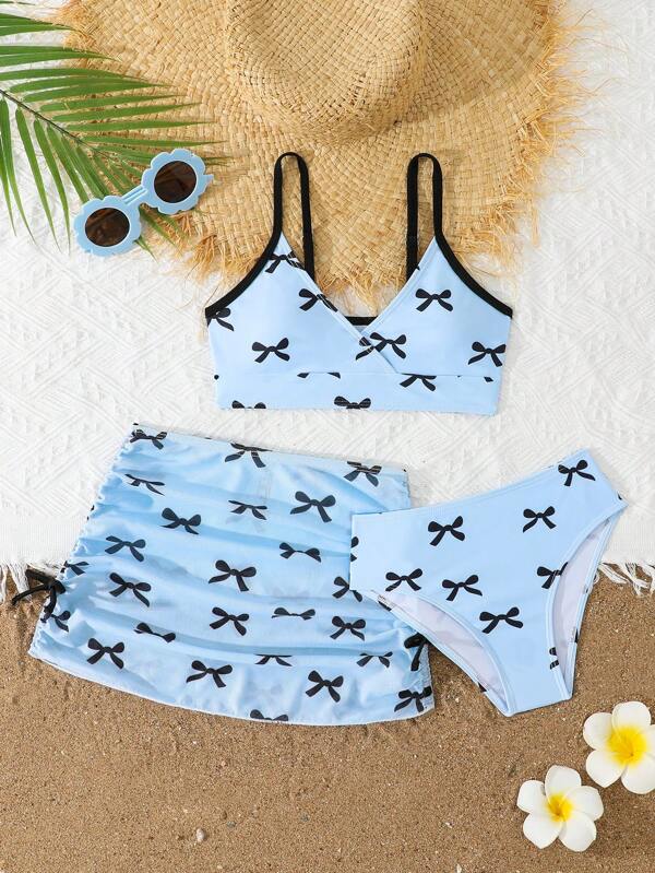 SHEIN Set de 3 piezas Bikini estampado para niña preadolescente