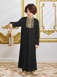 Tween Boy Patterned Collar Long Sleeve Shirt - Black - View 4