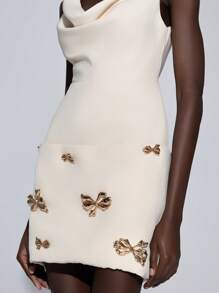 Elitara Elegant Glamorous Handmade Metal Flower Accent Bodycon Dress, Suitable For Parties And Galas, Party Dress, Wedding Guest Dress, For Cocktail - Yellow - View 2