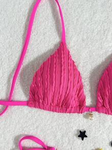 SHEIN Swim Beach Summer Outfits For Women Bikini Sets - Hot Pink - View 3