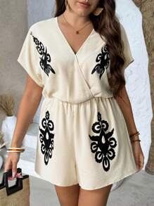 Breezaya Mono de talla grande para mujer con estampado retro de encaje y cuello en V sin mangas, cintura ceñida, hecho de tela tejida, suelto y casual, versátil y cómodo para vacaciones