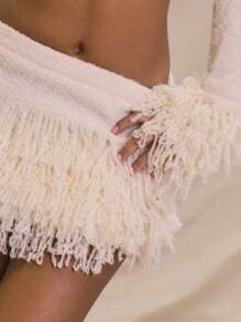 MUSERA 针织修身迷你裙，适合夏季度假、春夏休闲、优雅可爱波西米亚风、牛仔风、节日、音乐会、伊比沙岛、西部风情、秋季夜生活、秋冬季纳什维尔俱乐部、秋冬时尚毛衣 - 奶油色 - 查看 5