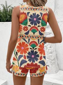 SHEIN LUNE 2 piezas Conjunto informal con estampado floral, apto para tallas grandes, verano - Multicolor - Ver 2