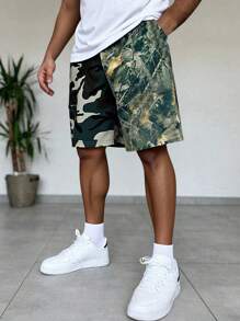 Shorts casuales y cómodos para niños preadolescentes con estilo callejero, de punto suelto con estampado de camuflaje y hoja marchita, aptos para la escuela, el jardín, la playa y cumpleaños en primavera/verano