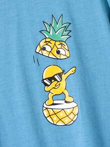 SHEIN Tween Boy 休闲舒适菠萝印花圆领短袖 T 恤