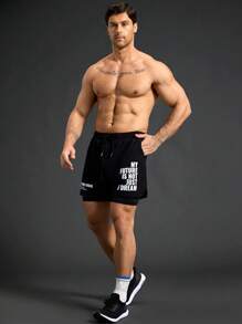 Gym Rark Pantalones cortos deportivos para hombres con cordón en la cintura y estampado de lema - Negro - Ver 5