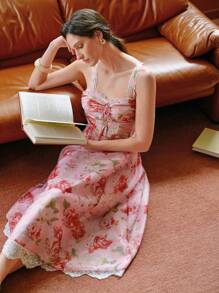 Chiquease 女士系带细节数码印花吊带中长连衣裙 - 粉色 - 查看 4