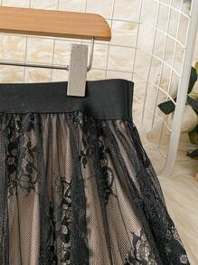 Rometta Exquisite & Elegant  Plus Size Women Boho Floral Lace Skirt, Elegant, For Summer - Black - View 4