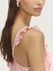 Nöista Pastel Pink Top With Delicate Straps, Ruffled Hems, And Front Opening. Double-Layer Fabric For A Chic Vibe. Perfect For Summer, Vacations, Easter, Graduations, Or As Bride Day. - Baby Pink - View 3